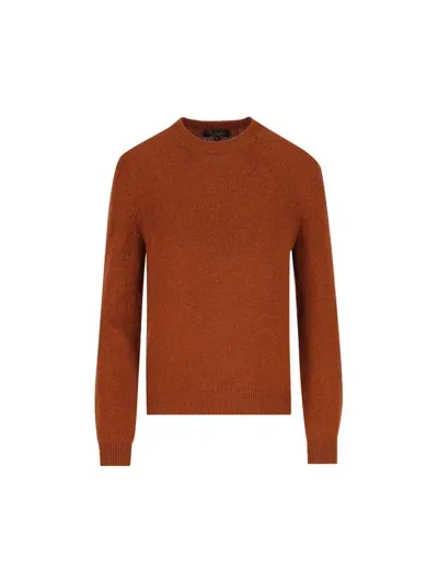 Loro Piana Long Sleeved Crewneck Knitted Jumper In Brown