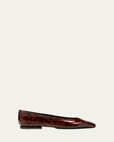 Loro Piana Primula Animal-print Patent Ballerina Flats In Brown Patent Animali