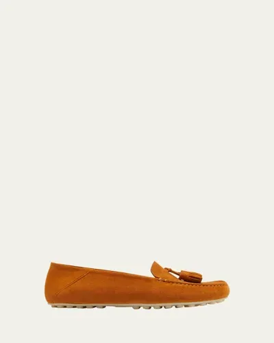 Loro Piana Dot Sole Suede Moccasins In Cork