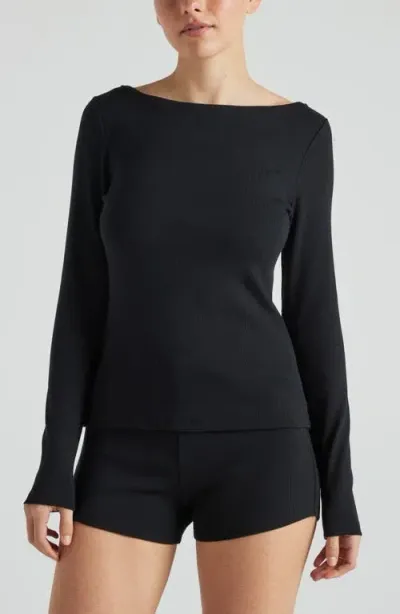 Losano Serene Rib Long Sleeve Top In Black