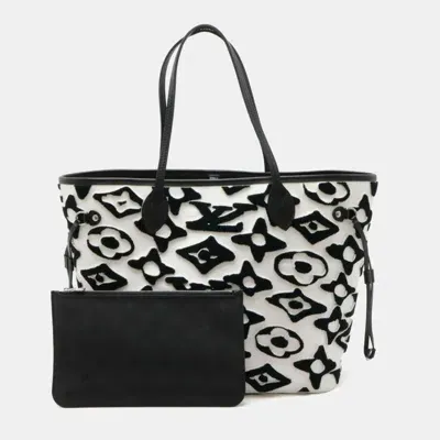 Pre-owned Louis Vuitton Black White Neverfull Mm Tote Bag