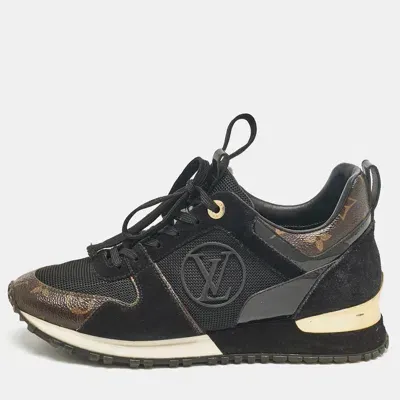 Pre-owned Louis Vuitton Black/brown Canvas And Suede Run Away Low Top Sneakers Size 36.5