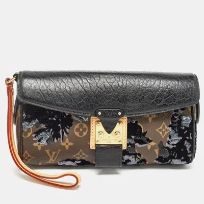 Pre-owned Louis Vuitton Black/monogram Canvas And Leather Limited Edition Fleur De Jais Manege Clutch