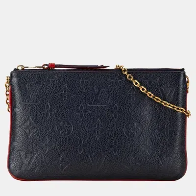 Pre-owned Louis Vuitton Blue Monogram Empreinte Double Zip Pochette In Navy Blue