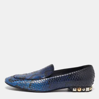 Pre-owned Louis Vuitton Blue/black Python Studded Heel Loafers Size 37.5