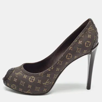 Pre-owned Louis Vuitton Brown Monogram Canvas Peep Toe Pumps Size 35.5