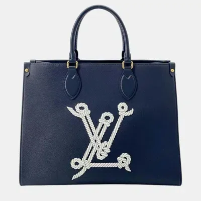 Pre-owned Louis Vuitton Calf Leather Nautical On-the-go Mm Tote Bag In Navy Blue