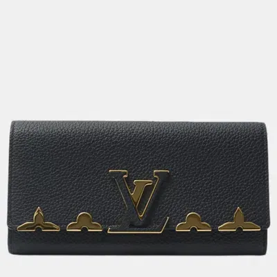 Pre-owned Louis Vuitton Capucines Long Wallet M64551 Black Canvas