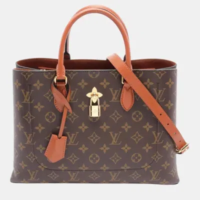 Pre-owned Louis Vuitton Coated Canvas Leather Brown Flower Tote Bag