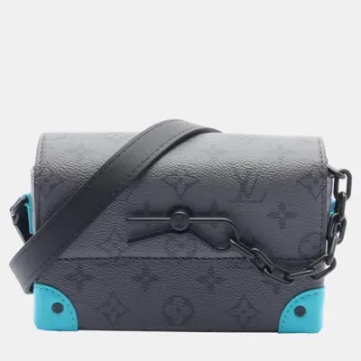 Pre-owned Louis Vuitton Coated Canvas Leather Monogram Eclipse Reverse Gray Black Blue Steamer Wearable Wallet