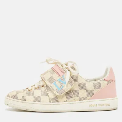 Pre-owned Louis Vuitton Damier Azur Summer Trunks Frontrow Sneaker Size 37 In Pink