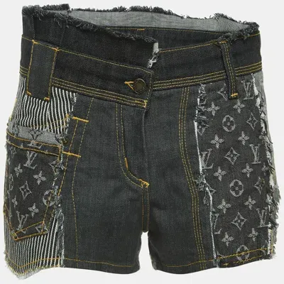 Pre-owned Louis Vuitton Grey Monogram Denim Patch Work Shorts M