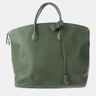 Pre-owned Louis Vuitton Khaki Leather Gm Lockit Tote Bag In Green