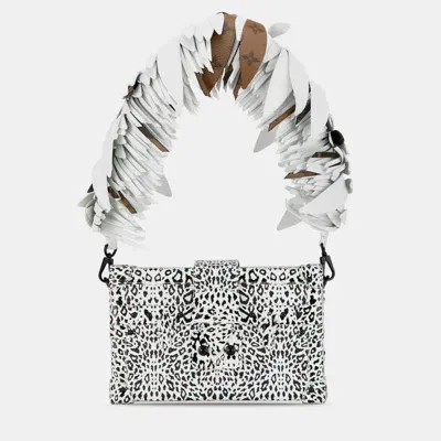 Pre-owned Louis Vuitton Leopard Print And Fringe Strap Petite Malle In White