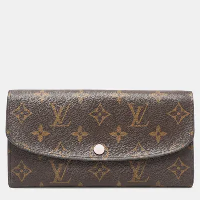 Pre-owned Louis Vuitton Monogram Canvas And Leather Emilie Continental Wallet In Brown