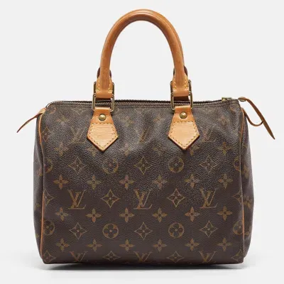 Pre-owned Louis Vuitton Monogram Canvas And Leather Speedy 25 Bag In Brown