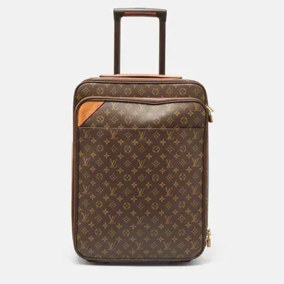 Pre-owned Louis Vuitton Monogram Canvas Business Pegase Legere 55 Luggage In Brown