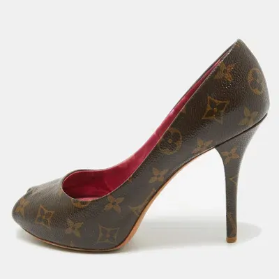 Pre-owned Louis Vuitton Monogram Canvas Rosemary Platform Pumps Size 37.5 In Brown