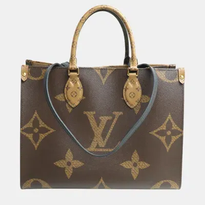 Pre-owned Louis Vuitton Monogram Giant Reverse Brown On The Go Mm Tote Bag