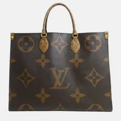 Pre-owned Louis Vuitton Monogram Giant Reverse On The Go Gm Tote Bag In Brown