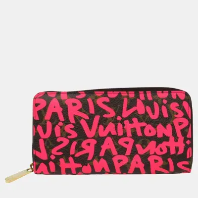 Pre-owned Louis Vuitton Monogram Graffiti Zippy Wallet Pink Canvas In Brown