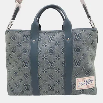 Pre-owned Louis Vuitton Monogram Washed Denim Nm Tote Bag In Blue