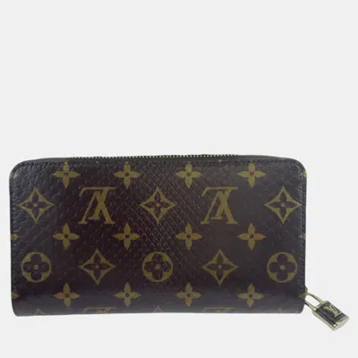 Pre-owned Louis Vuitton Monogram Zippy Wallet Python Brown Brown Leather