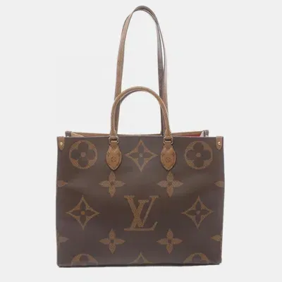 Pre-owned Louis Vuitton On The Go Gm Monogram Giant Reverse Coated Canvas Reverse Brown Beige Tote Bag