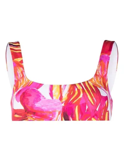 Louisa Ballou Abstract-print Bikini Top In Rosa