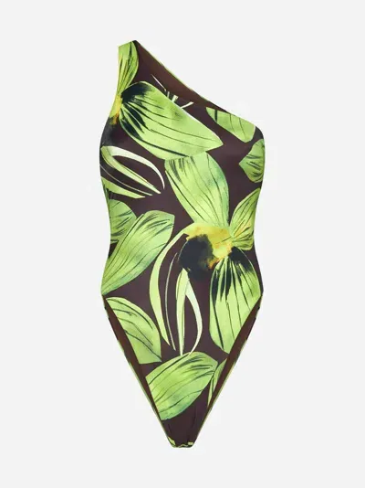 Louisa Ballou Plunge Print Swimsuit In Green