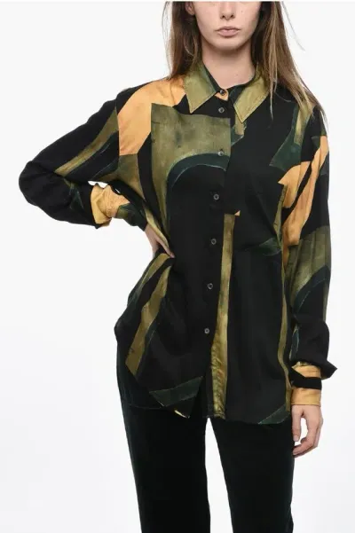 Louisa Ballou Satin Oversized Fit Shirt With Breast Pocket In Black