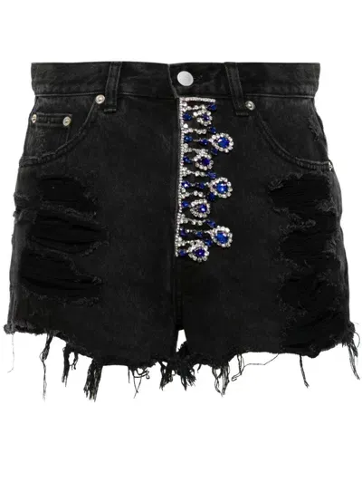 Loulou Crystal-embellished Denim Shorts In Black