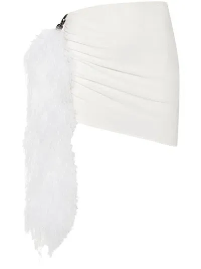 Loulou Feather-trim Skirt In White