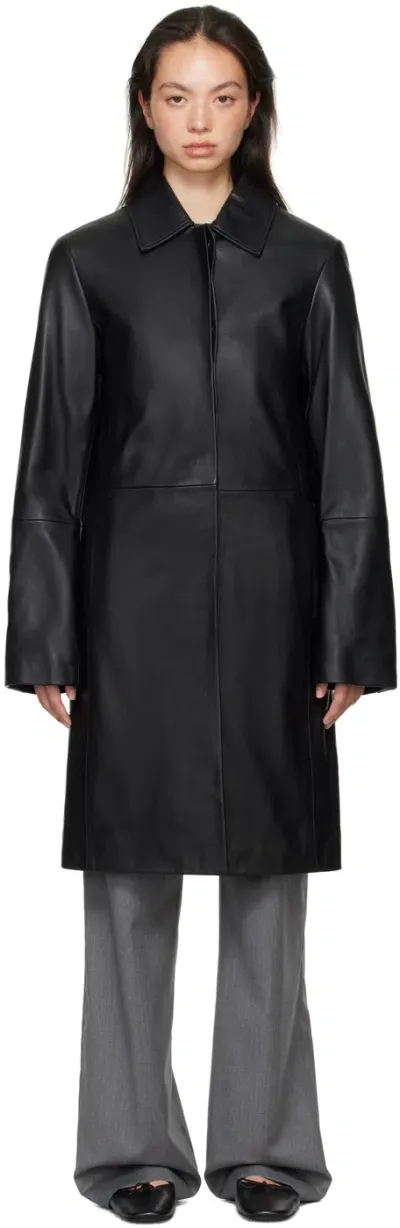 Loulou Studio Gilo Leather Midi Coat In Black