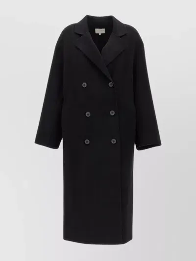 Loulou Studio 'borneo' Double-breasted Coat With Back Vent And Pockets In Black