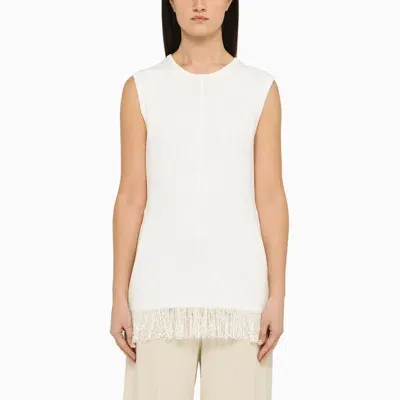 Loulou Studio Soria Top With Applied Fringes In White