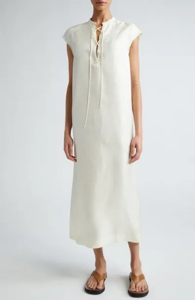 Loulou Studio Lace-up Cap Sleeve Silk Shift Dress In Ivory