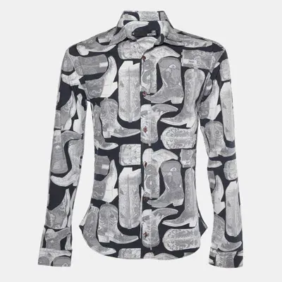 Pre-owned Love Moschino Grey Boots Print Poplin Shirt Xl