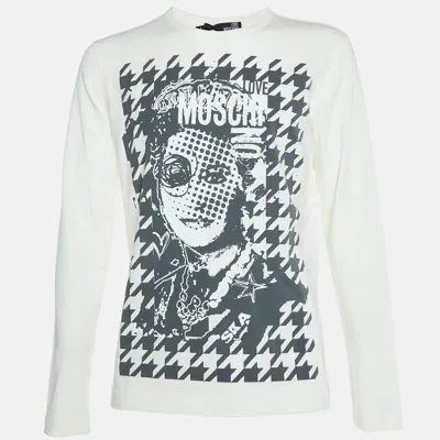 Pre-owned Love Moschino Ivory Printed Cotton Long Sleeve T-shirt L In White