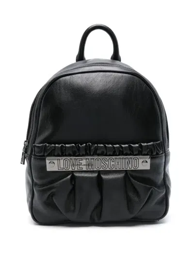 Love Moschino Logo Plaque Backpack In Black