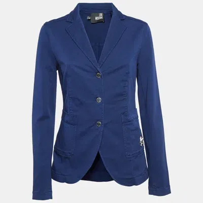 Pre-owned Love Moschino Navy Blue Cotton Metal Badge Detail Blazer M