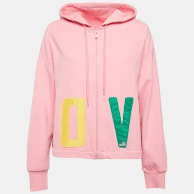 Pre-owned Love Moschino Pink Cotton Applique Detail Zip-up Hoodie M