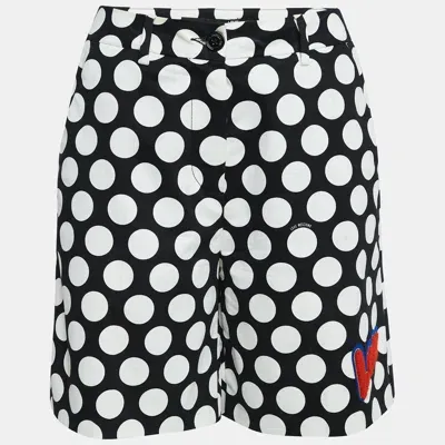 Pre-owned Love Moschino Polka Dots Cotton Applique Detail Shorts S In Black