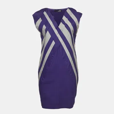 Pre-owned Love Moschino Purple Poplin Braided Detail Shift Dress M