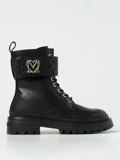 Love Moschino Logo-plaque Leather Ankle Boots In Schwarz