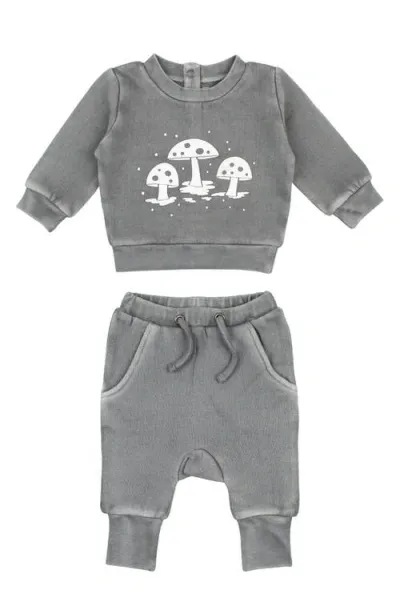 L'ovedbaby Cozy Organic Cotton Graphic Sweatshirt & Joggers Set In Mist Mushrooms