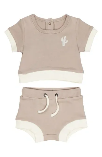 L'ovedbaby Kids'  Embroidered Organic Cotton T-shirt & Shorts Set In Oatmeal Cactus