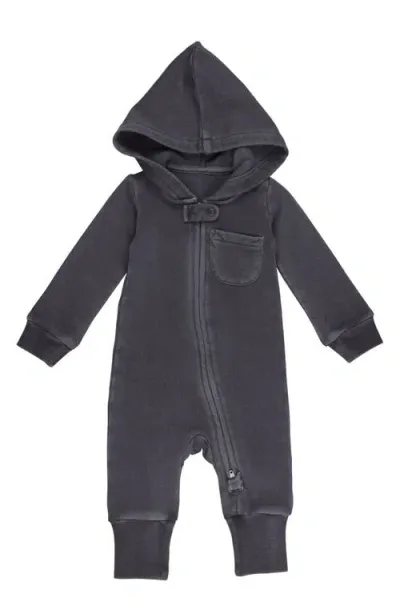 L'ovedbaby Hooded Organic Cotton Zip Romper In Coal