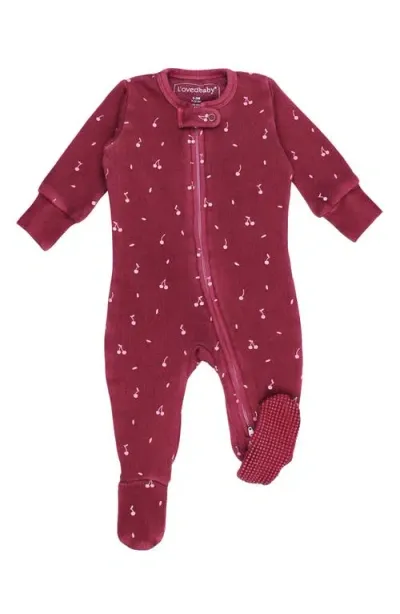 L'ovedbaby Organic Cotton Zip Footie In Sugarplum Cherries