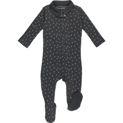 L'ovedbaby Polo Organic Cotton Zip Footie In Charcoal Dots